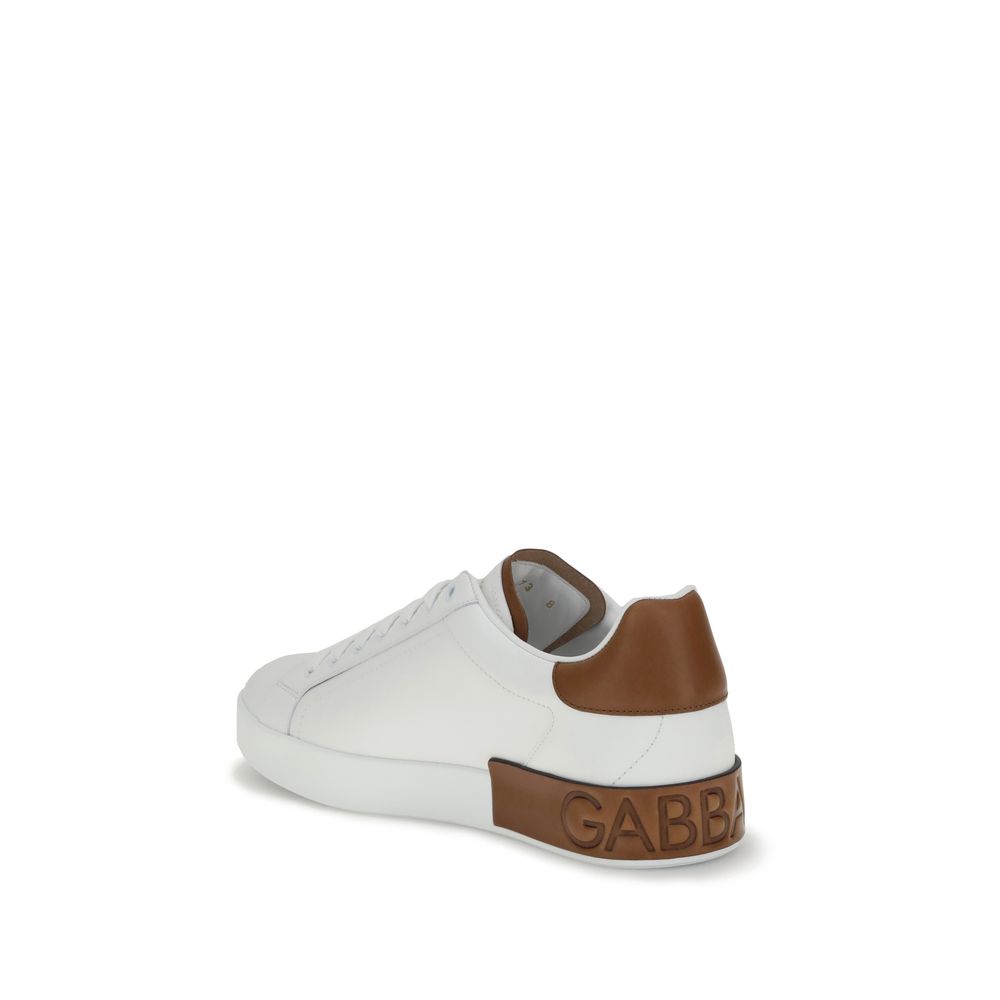 Dolce & Gabbana White Calf Leather Bos Taurus Low Top Sneakers